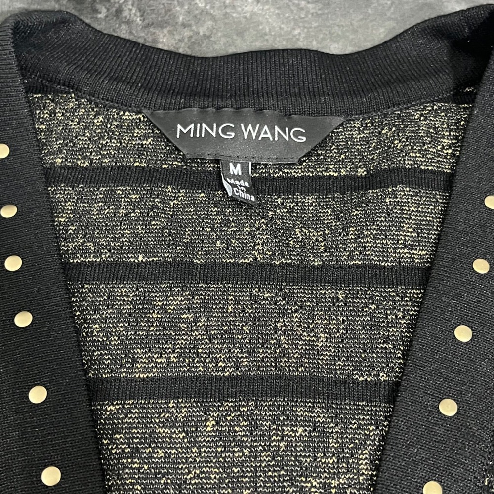 Ming Wang Studded Sparkle Stripe Knit Cardigan Dark Academia Coastal Grandma - Picture 3 of 7